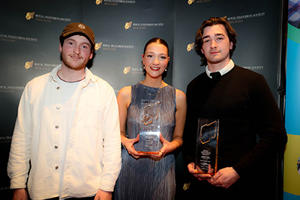 Darcy Wooton-Davis, Anya Szelewska and Oscar Bell with their awards