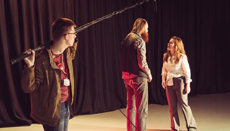 Two acting students and a sound recording student